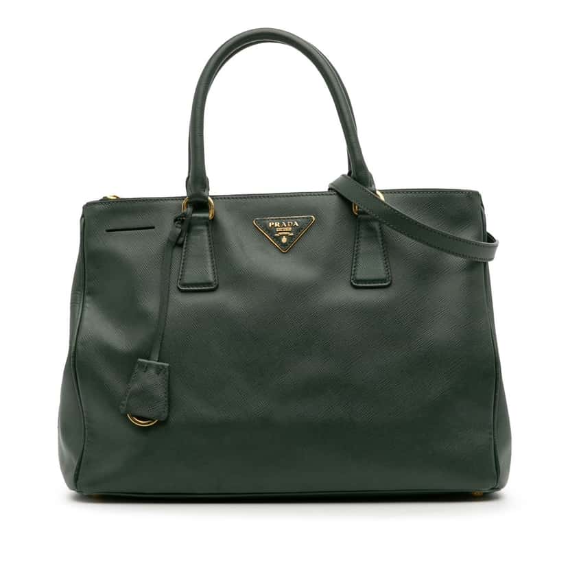 Prada Medium Saffiano Lux Galleria Double Zip Green Leather Good condition - Front View