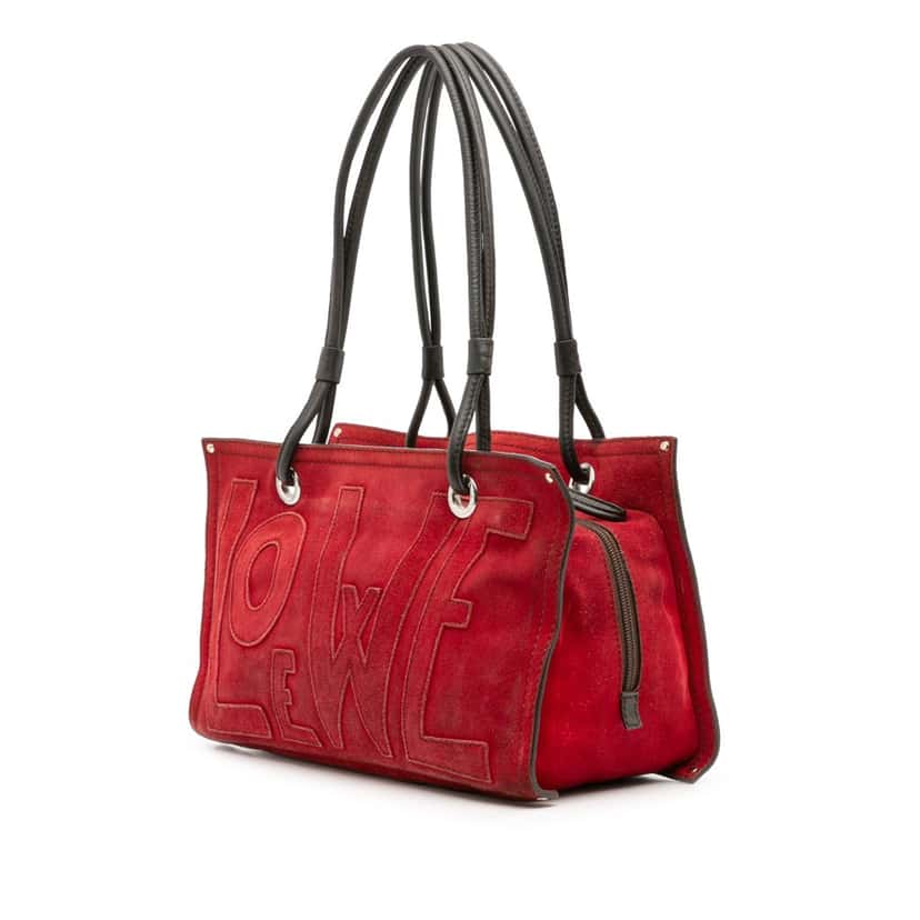 Loewe Anagram Suede Shoulder Bag Red Leather Good condition - Back View