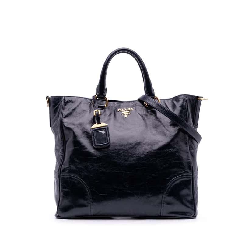 Prada Vitello Shine Open Convertible Tote Black Leather Good condition - Front View