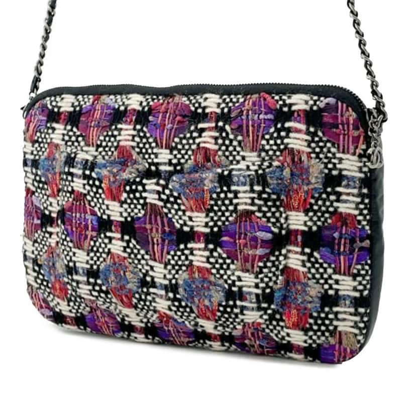 Chanel Small Tweed and Lambskin Girl Clutch on Chain Black Tweed Good condition - Back View