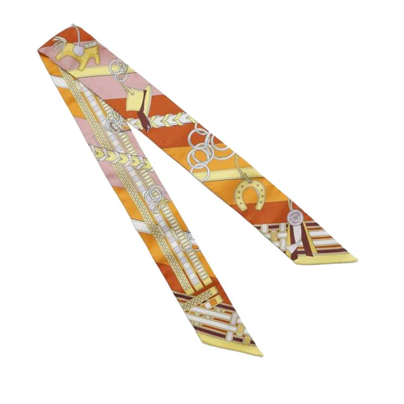 Hermès Brides et Gris-Gris Silk Twilly Scarf Orange Silk Very good condition - Inside View