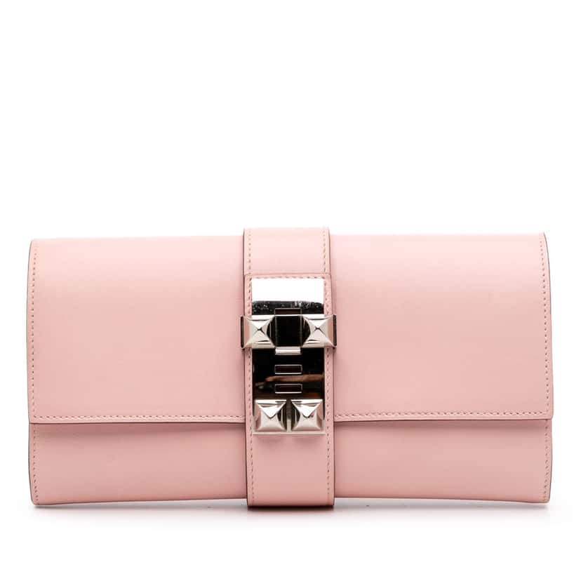 Hermès Tadelakt Medor Clutch 23 Pink Leather Good condition - Front View