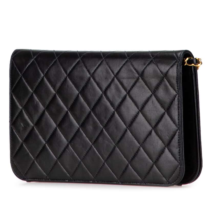 Chanel CC Quilted Lambskin Full Single Flap Black Leather Good condition - Back View