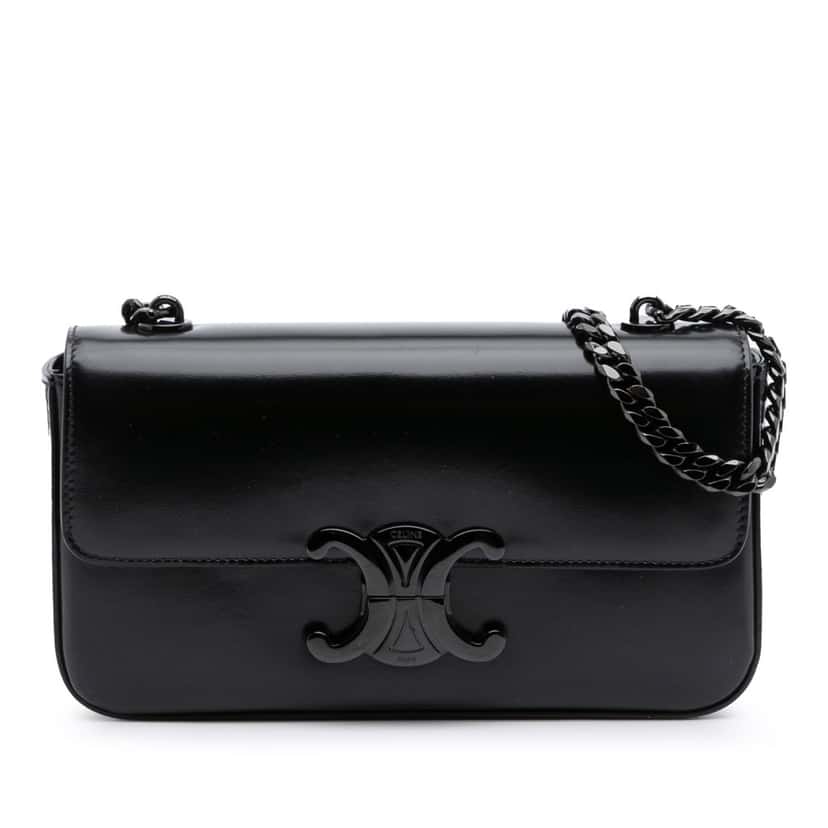 Celine Smooth Calfskin Cuir Triomphe Chain Shoulder Bag Black Leather Good condition - Front View