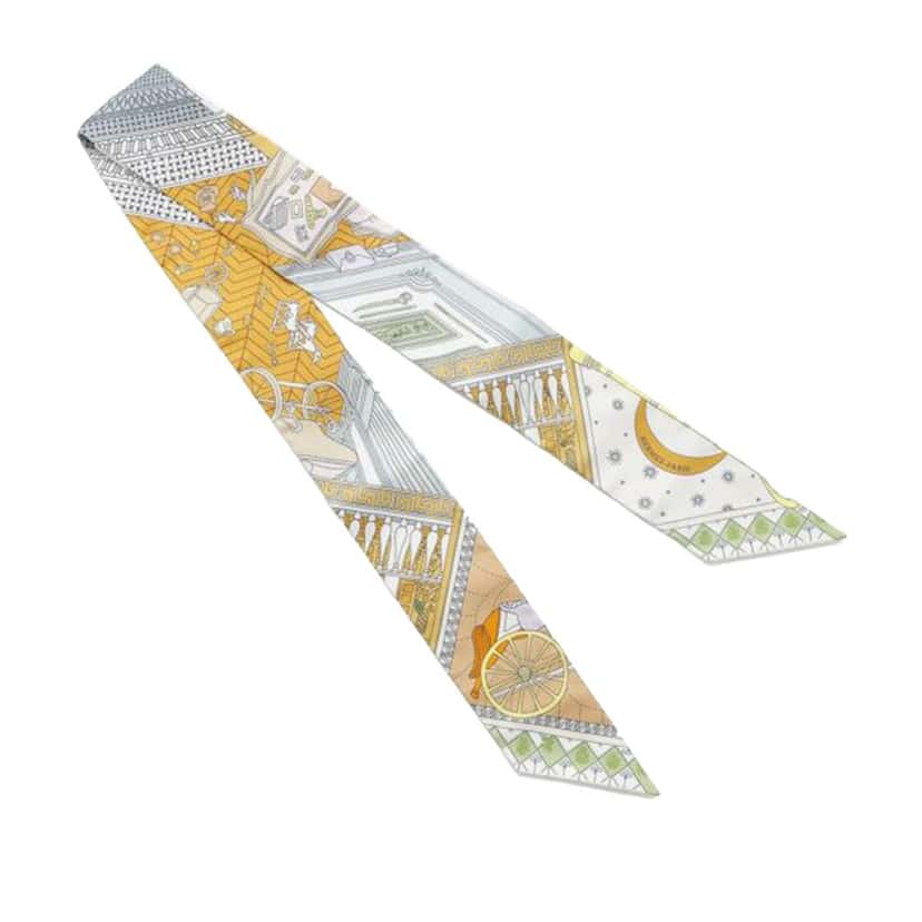 Hermès Objets de Curiosite Silk Twilly Scarf Yellow Silk Very good condition - Inside View