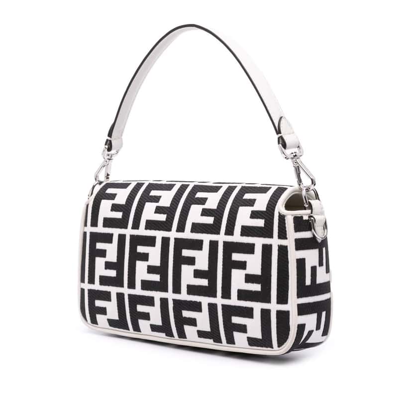 Fendi Zucca Embroidered Canvas Baguette Satchel White Canvas Very good condition - Back View