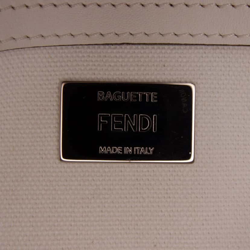 Fendi Zucca Embroidered Canvas Baguette Satchel White Canvas Very good condition - Box View