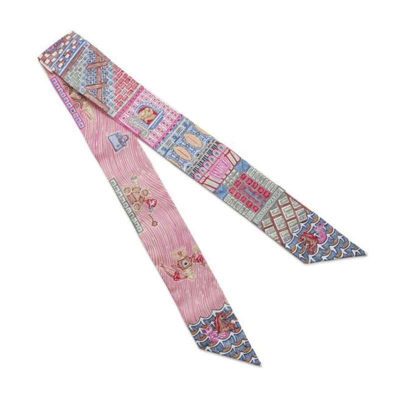 Hermès Super Silk Quest Silk Twilly Scarf Pink Silk Very good condition - Back View