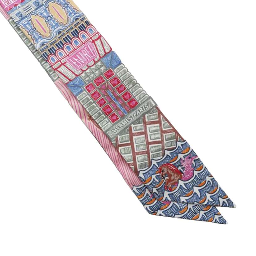 Hermès Super Silk Quest Silk Twilly Scarf Pink Silk Very good condition - Box View