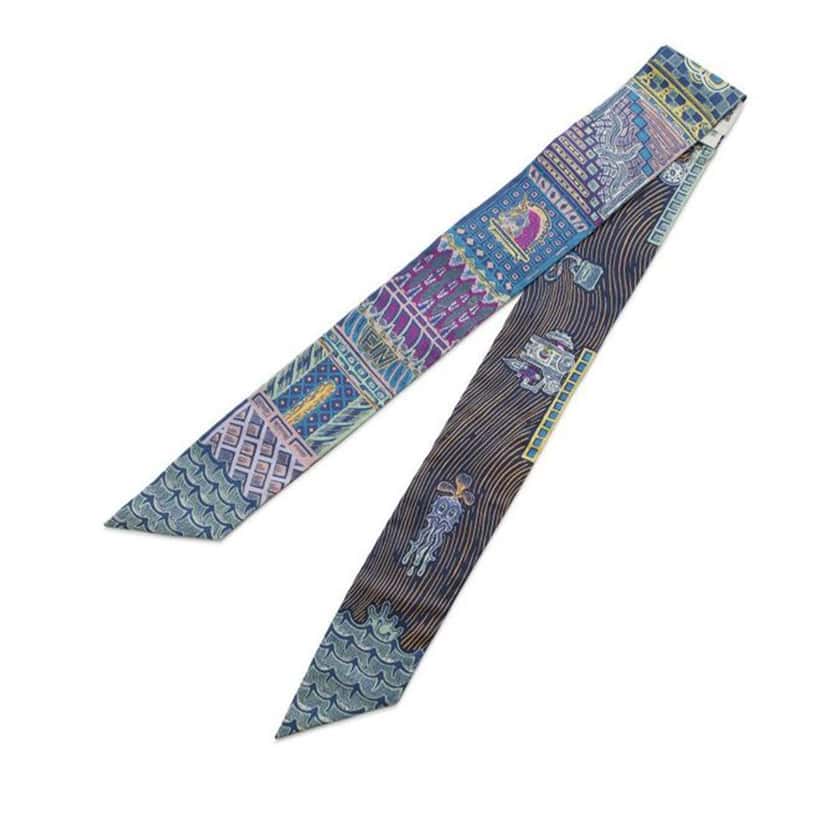 Hermès Super Silk Quest Silk Twilly Scarf Blue Silk Very good condition - Front View