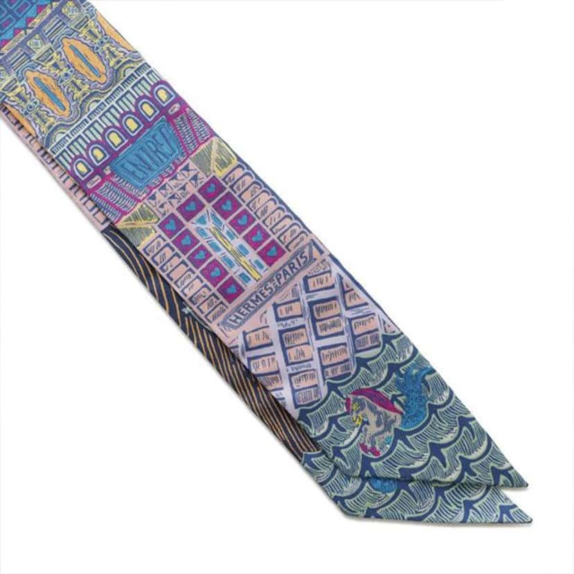 Hermès Super Silk Quest Silk Twilly Scarf Blue Silk Very good condition - Box View