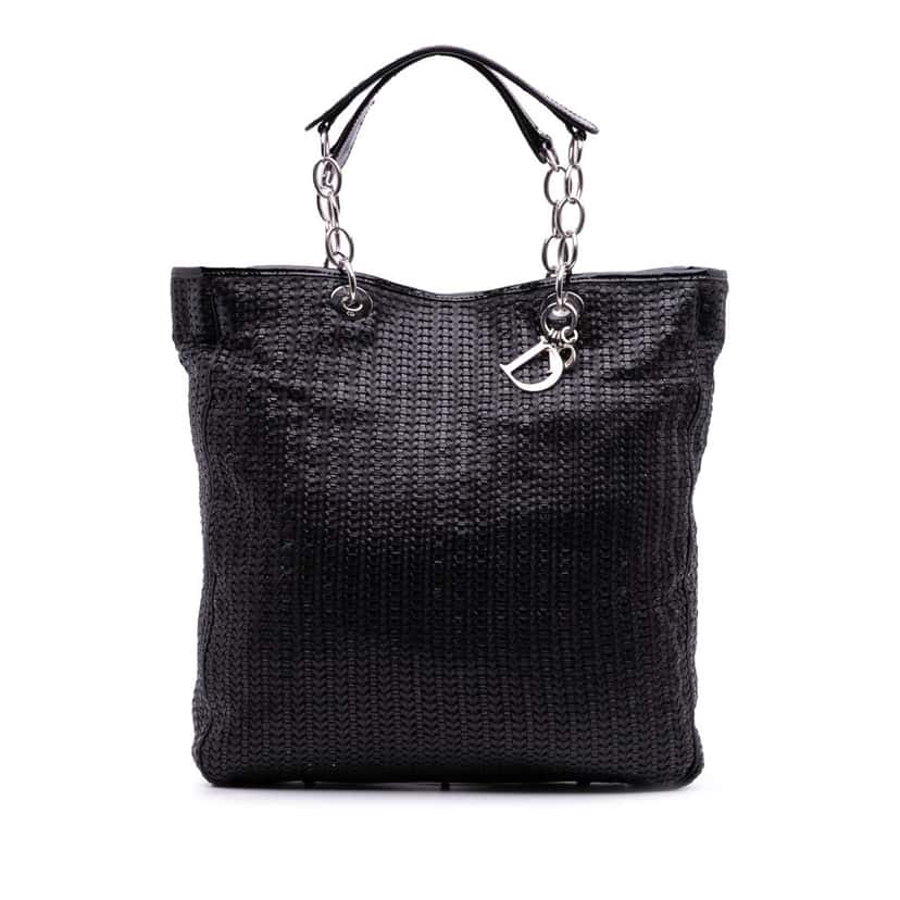 Dior Large Woven Lambskin Lady Dior Soft Shopping Tote Black Leather Good condition - Front View