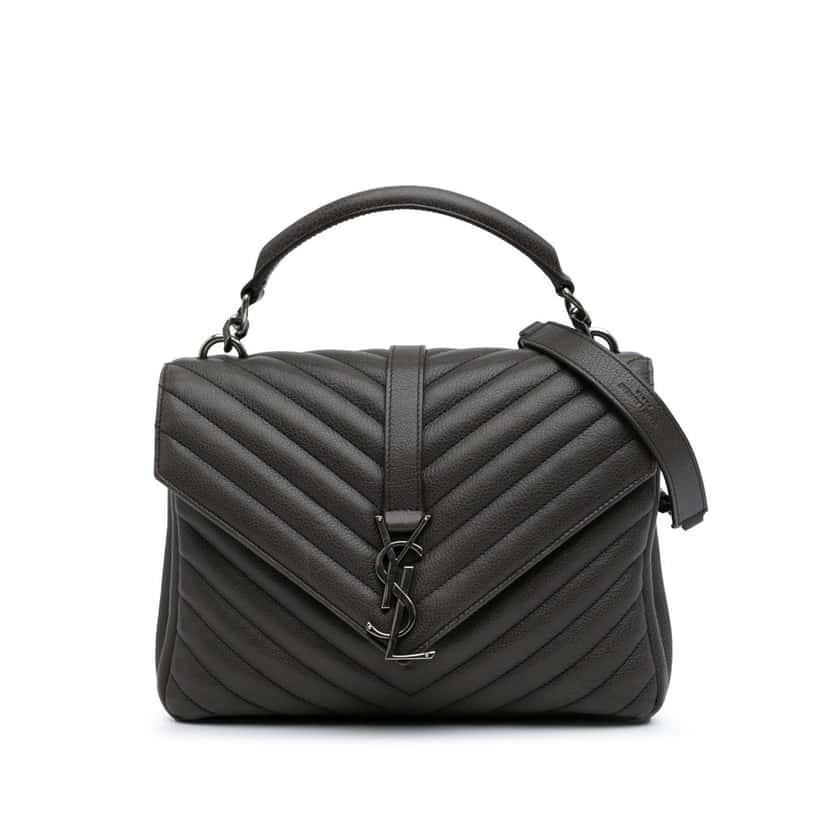 Saint Laurent Medium Quilted Chevron Sheepskin College Satchel Grey Leather Good condition - Front View