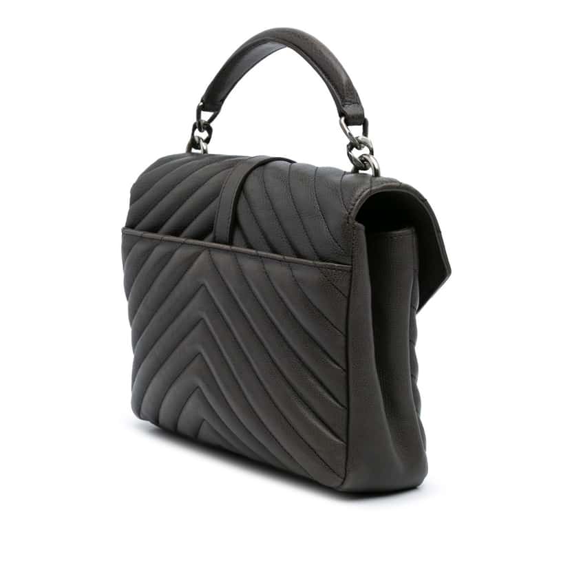 Saint Laurent Medium Quilted Chevron Sheepskin College Satchel Grey Leather Good condition - Back View