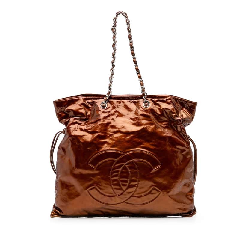 Chanel CC Metallic Patent Bonbons Tote Brown Leather Good condition - Front View