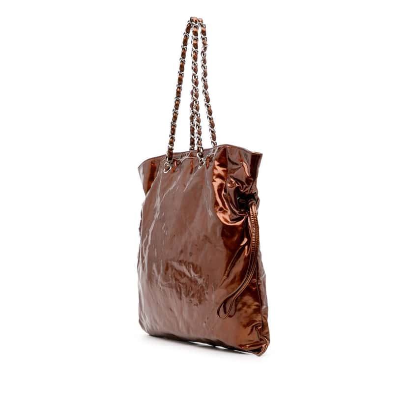 Chanel CC Metallic Patent Bonbons Tote Brown Leather Good condition - Back View