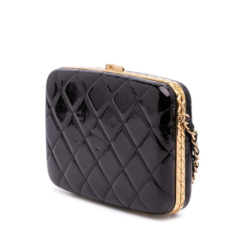Chanel Large Glazed Goatskin Box With Chain Black Leather Good condition - Back View