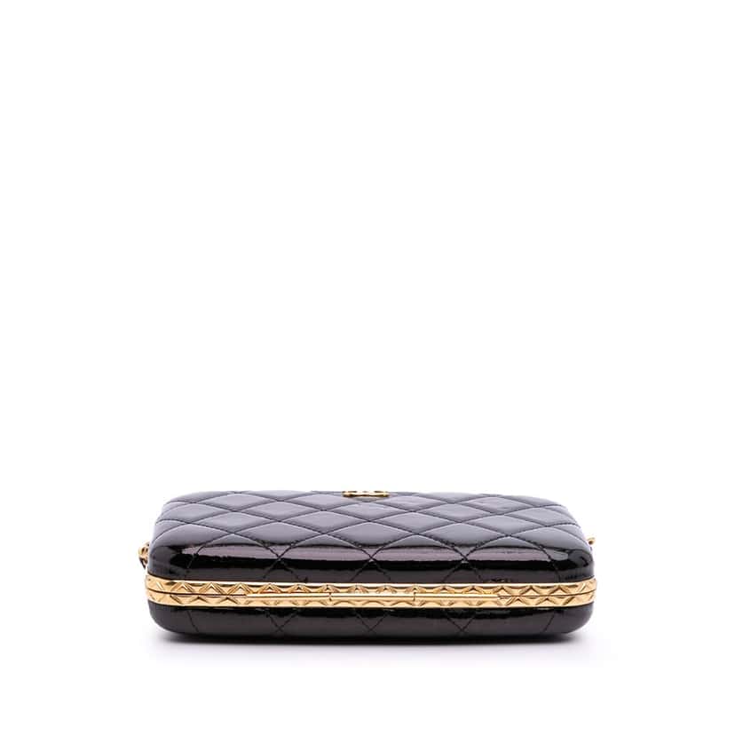 Chanel Large Glazed Goatskin Box With Chain Black Leather Good condition - Inside View