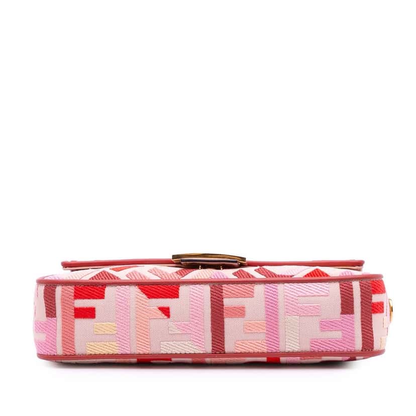 Fendi Zucca Embroidered Canvas Baguette Satchel Pink Canvas Good condition - Inside View