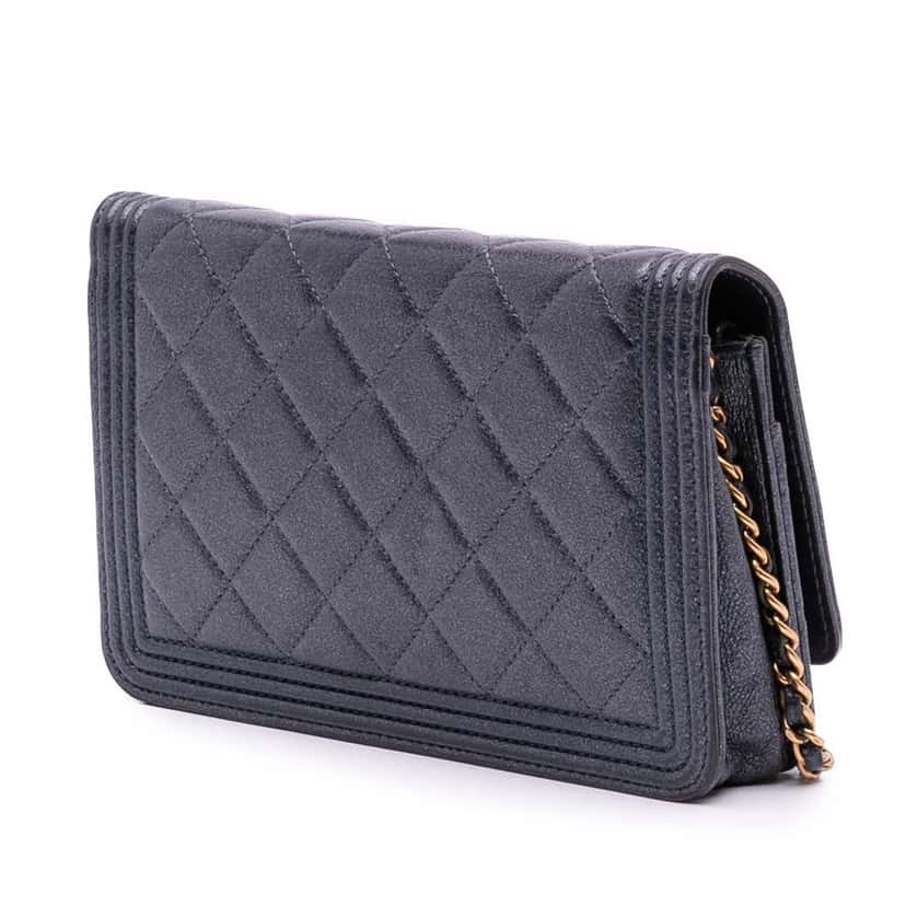 Chanel Quilted Lambskin Boy Wallet On Chain Black Leather Good condition - Back View