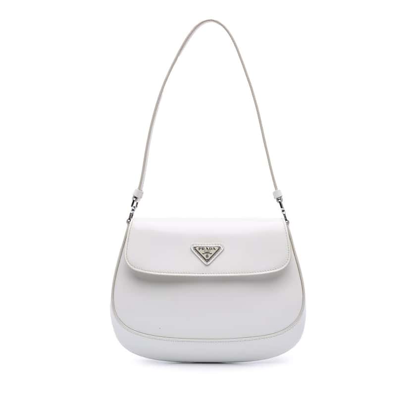 Prada Mini Brushed Leather Cleo Bag White Leather Good condition - Front View