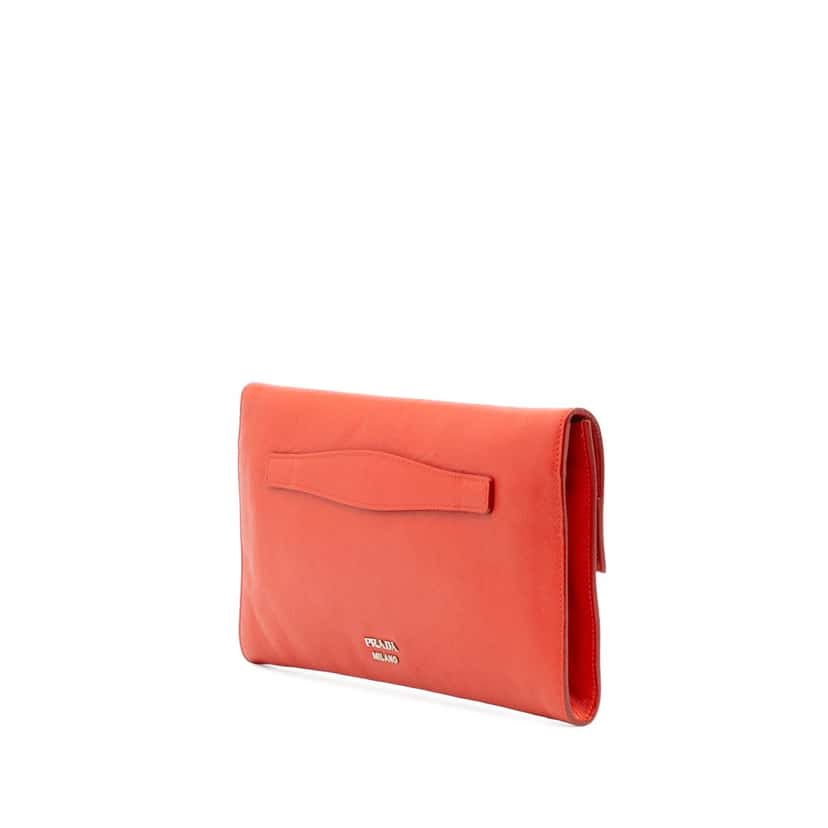 Prada Saffiano Flap Clutch Red Leather Good condition - Back View
