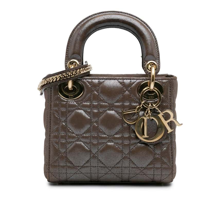 Dior Mini Iridescent Lambskin Cannage Lady Dior Brown Leather Good condition - Front View