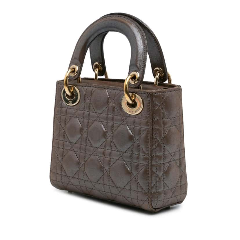 Dior Mini Iridescent Lambskin Cannage Lady Dior Brown Leather Good condition - Back View