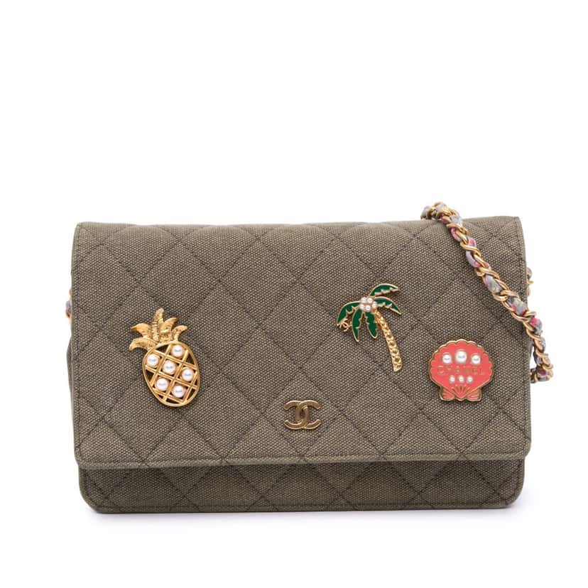 Chanel Quilted Canvas Coco Cuba Charms Wallet On Chain Brown Canvas Good condition - Front View