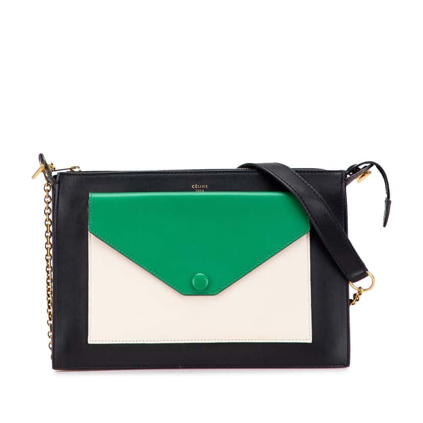 Celine Tricolor Leather Pocket Envelope Zip Crossbody Black Leather Good condition - Front View