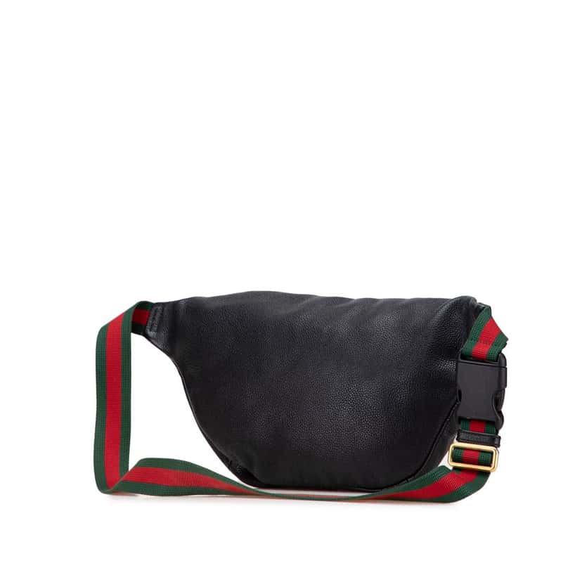 Gucci Grained Calfskin Logo Belt Bag Black Leather Good condition - Back View