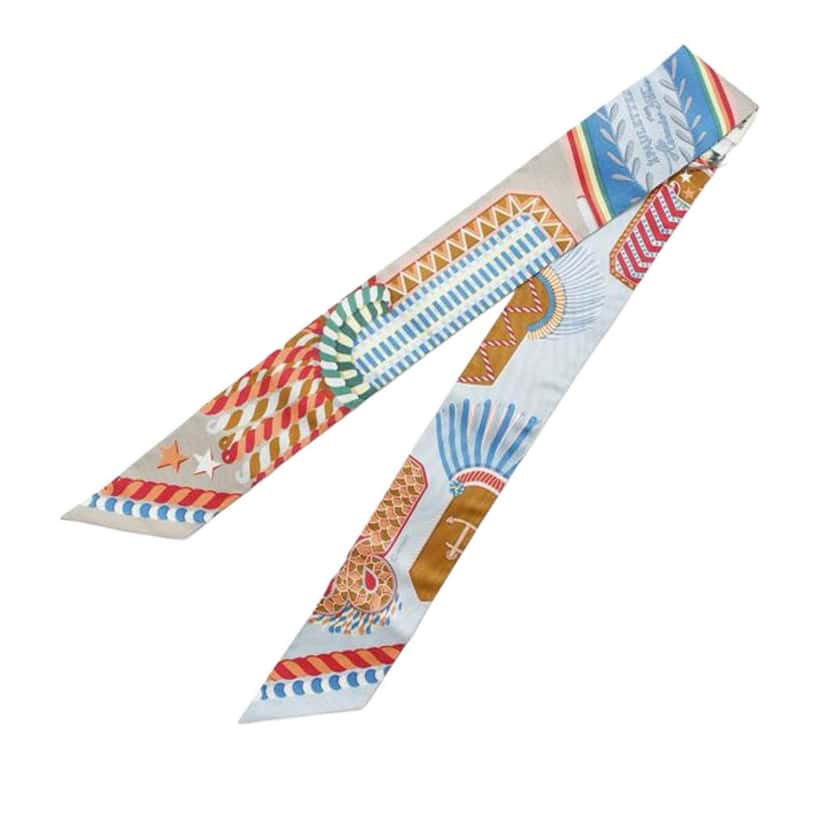 Hermès Epaulettes de Gala Silk Twilly Scarf Blue Silk Very good condition - Inside View