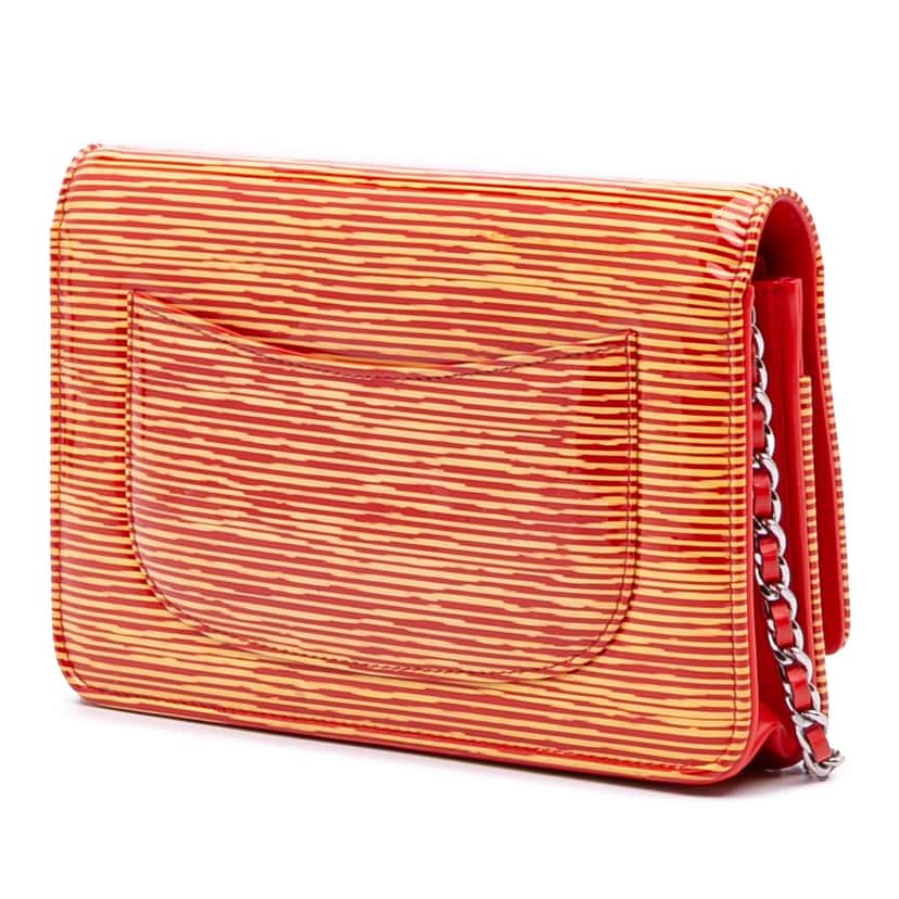 Chanel Patent Striped Wallet On Chain Orange Leather Good condition - Back View