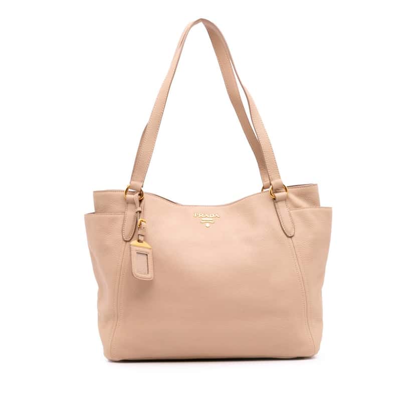 Prada Vitello Daino Double Pocket Tote Brown Leather Good condition - Front View