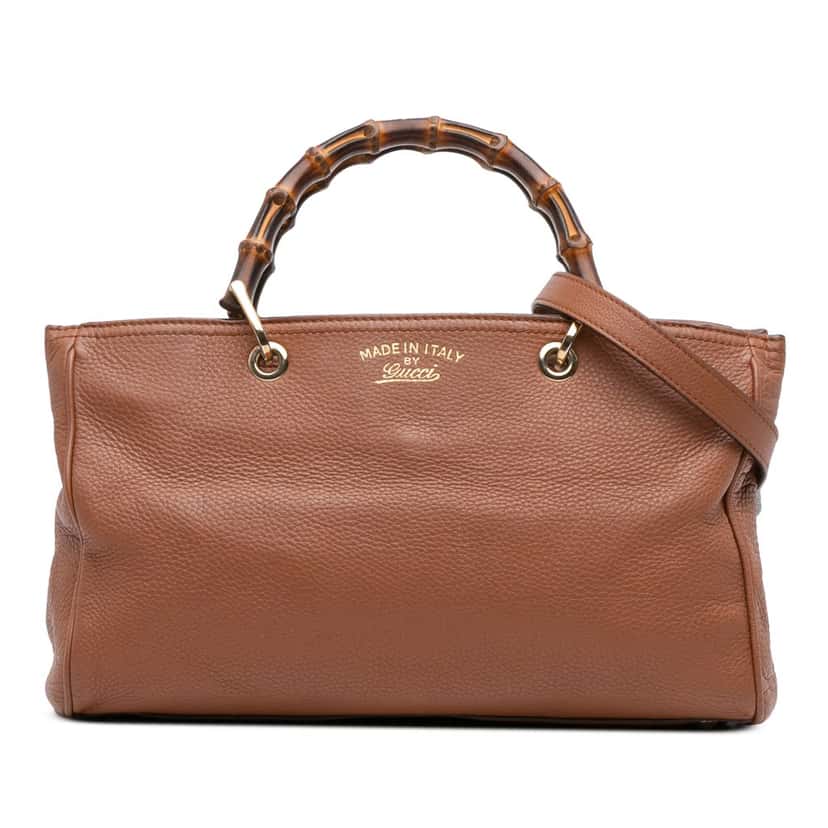 Gucci Medium Calfskin Bamboo Shopper Satchel Brown Leather Good condition - Front View