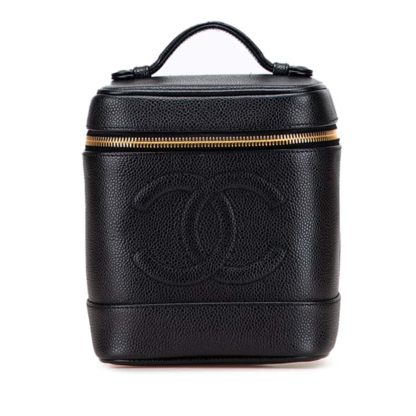 Chanel CC Caviar Vanity Case Black Leather Good condition - Front View