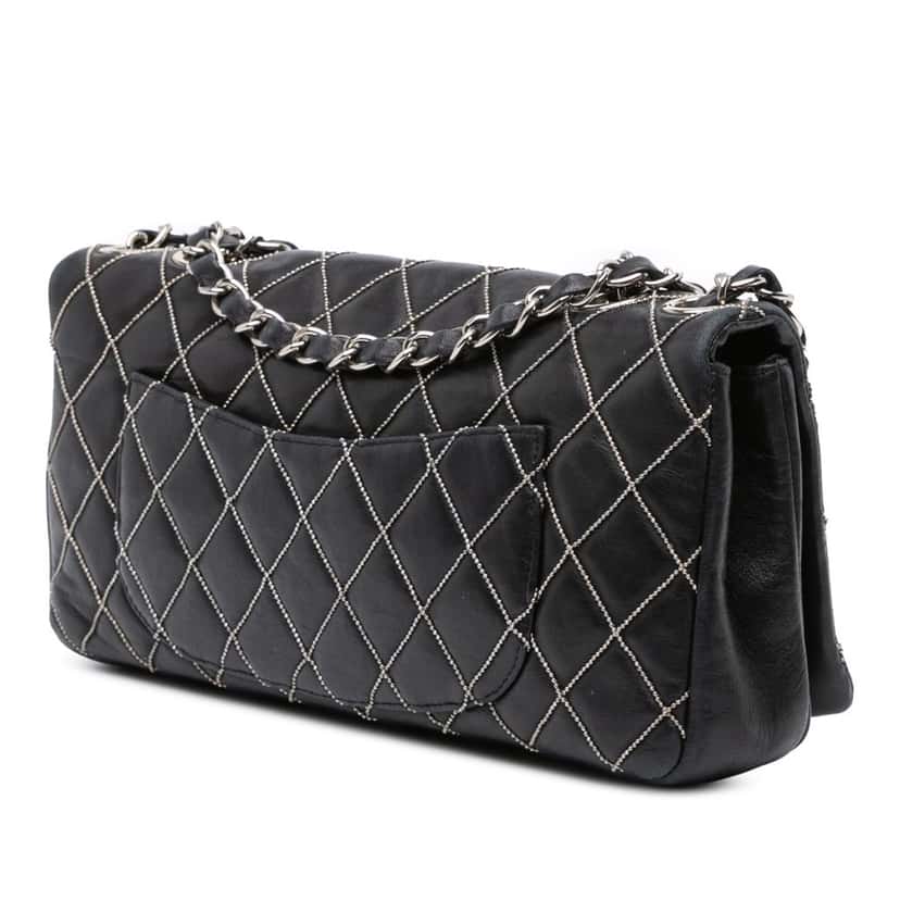 Chanel Quilted Lambskin Studded Metal Beauty Flap Black Leather Good condition - Back View