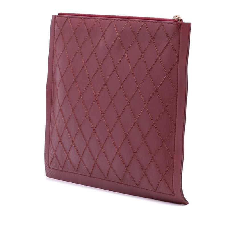 Chanel CC Stitched Lambskin Clutch Red Leather Good condition - Back View