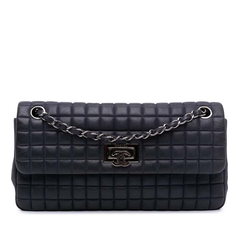 Chanel Chocolate Bar Iridescent Calfskin Bubble Flap Blue Leather Good condition - Front View
