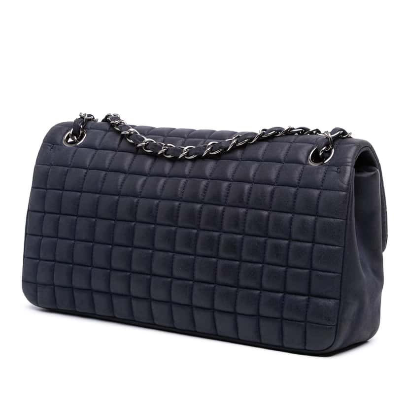 Chanel Chocolate Bar Iridescent Calfskin Bubble Flap Blue Leather Good condition - Back View
