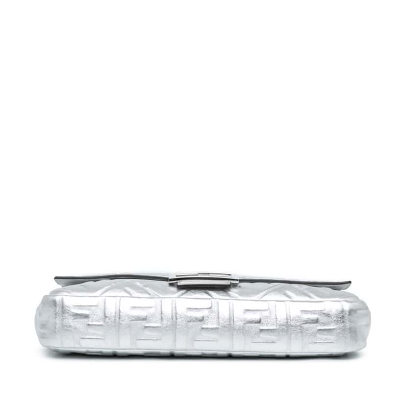 Fendi Large Zucca Embossed Baguette Satchel Silver Leather Good condition - Inside View