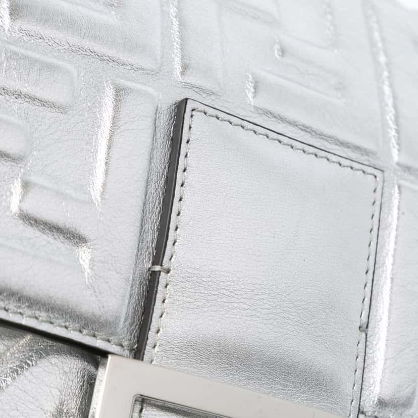 Fendi Large Zucca Embossed Baguette Satchel Silver Leather Good condition - Box View