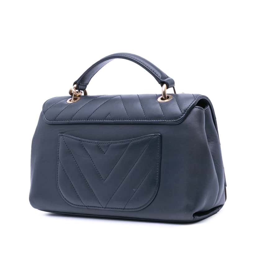 Chanel Chevron Sheepskin Stitched Chain Top Handle Flap Black Leather Good condition - Back View