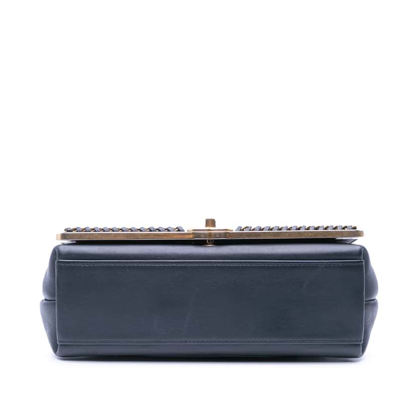 Chanel Chevron Sheepskin Stitched Chain Top Handle Flap Black Leather Good condition - Inside View
