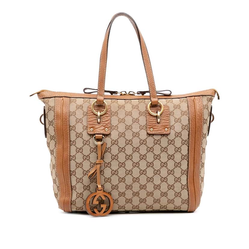 Gucci Medium GG Canvas Charm Satchel Brown Canvas Good condition - Front View