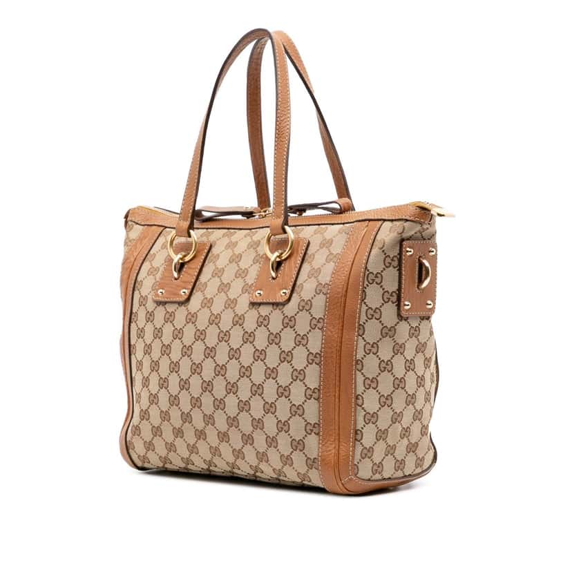 Gucci Medium GG Canvas Charm Satchel Brown Canvas Good condition - Back View