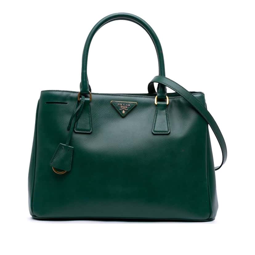 Prada Medium Saffiano Lux Galleria Satchel Green Leather Good condition - Front View