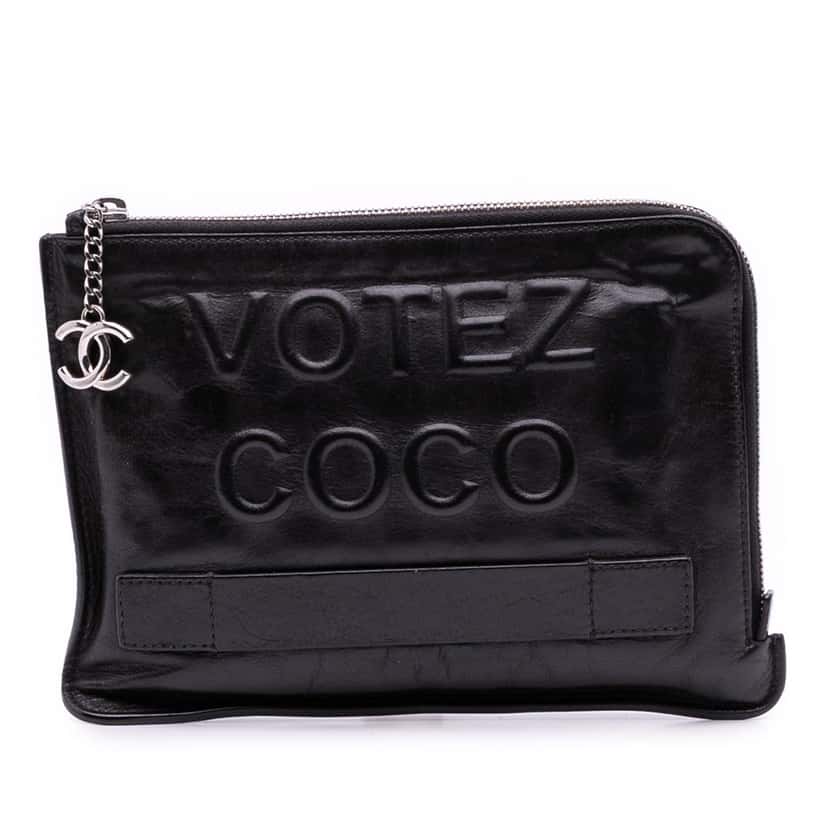 Chanel Lambskin Votez Coco Clutch Black Leather Very good condition - Front View