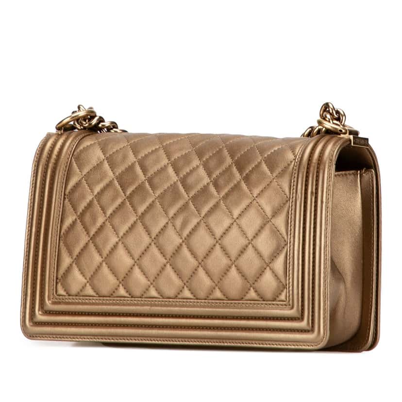 Chanel Old Medium Quilted Metallic Lambskin Boy Flap Brown Leather Good condition - Back View
