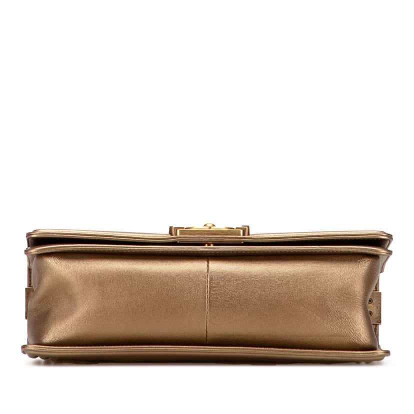 Chanel Old Medium Quilted Metallic Lambskin Boy Flap Brown Leather Good condition - Inside View